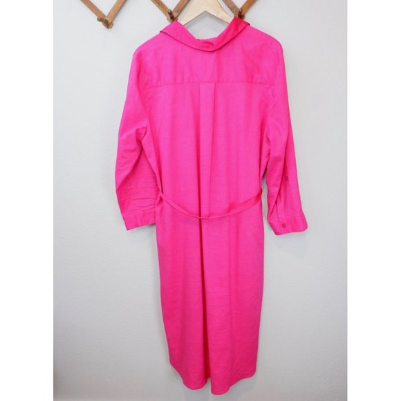 Chico's Womens Pink Linen Blend Satin Collared & Belted Long Tunic Blouse, 16/18 - Picture 10 of 13